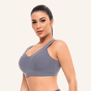 Front view of gray full cup plus size sports bra with wide straps and smooth seamless cups - MissFine