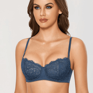 Angled side view showing demi cup coverage and adjustable shoulder straps on lace underwire bra - MissFine