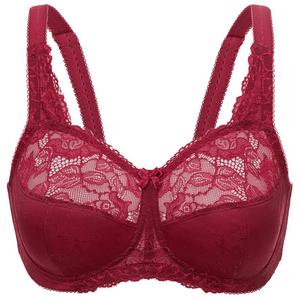Side angle of molded full cup padded underwired bra showing lace overlay and support - MissFine