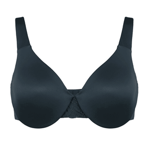 Front view of black plus size underwired cotton bra with wide straps and full coverage cups - MissFine