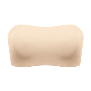 Back view of nude strapless bandeau bra showing hook-and-eye back closure and wings - MissFine