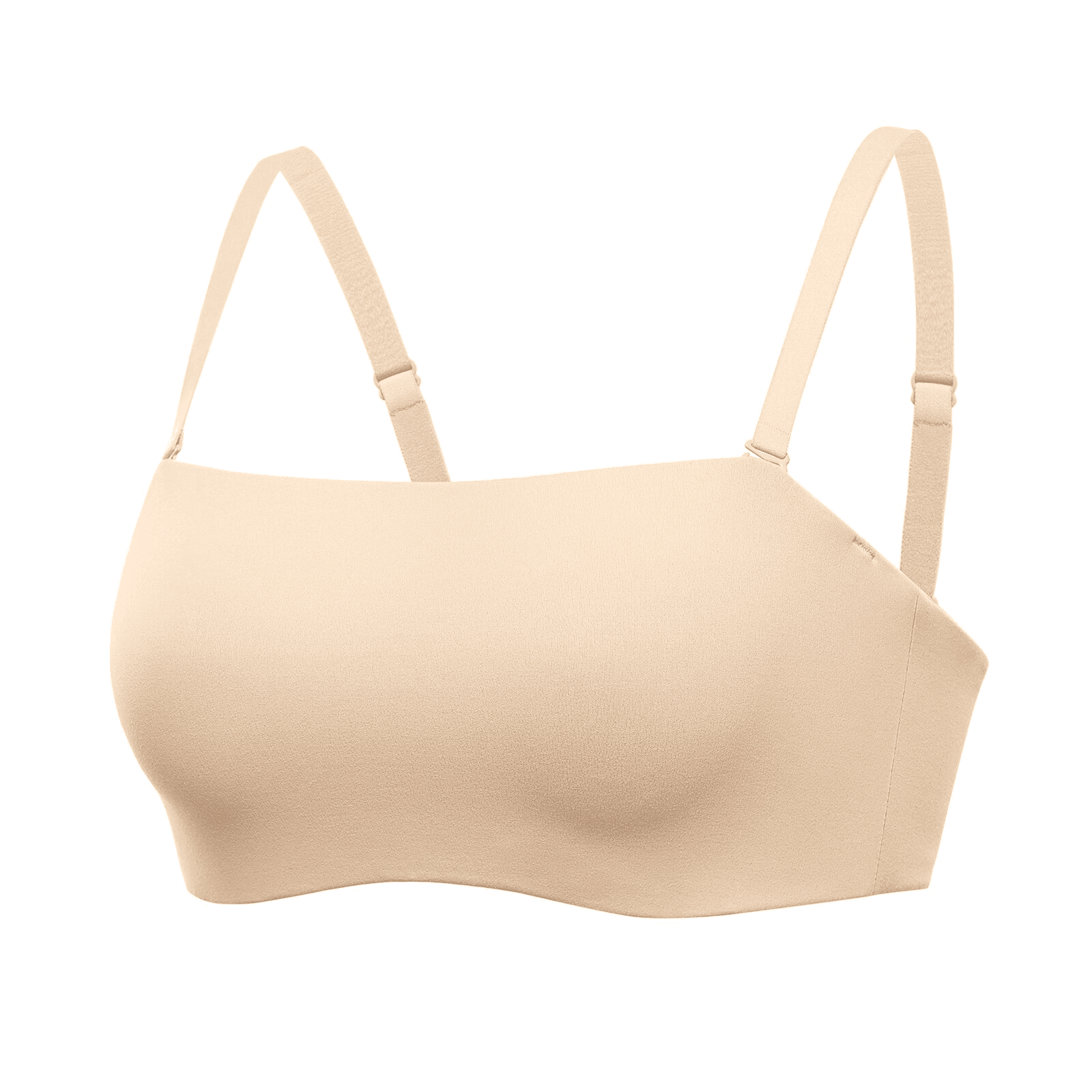 Front view of nude seamless strapless bra with smooth molded cups and demi coverage - MissFine