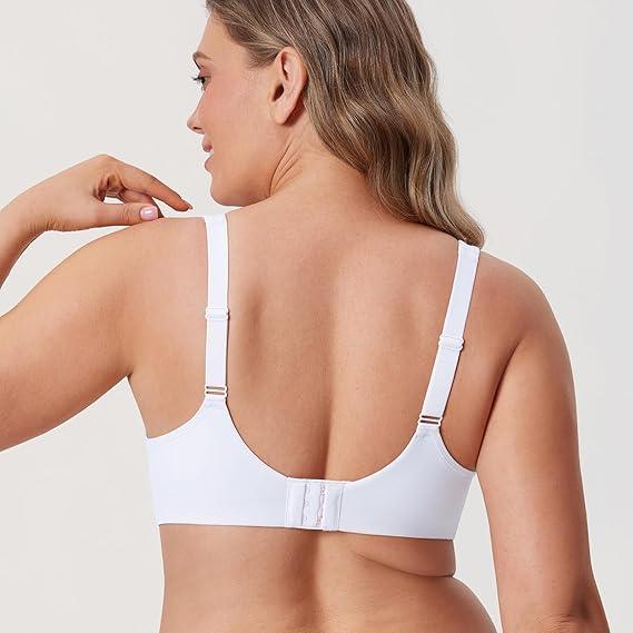 Back view showing hook-and-eye closure and adjustable shoulder straps on full support bra - MissFine