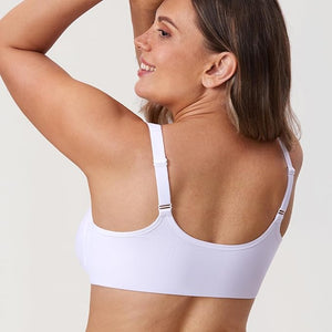 Front view black lace trimmed front-closure full figure bra with molded cups - MissFine