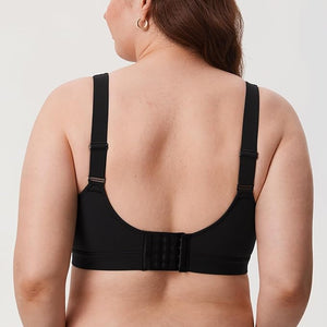 Back view showing wide adjustable straps and multi-hook back band on black bra - MissFine