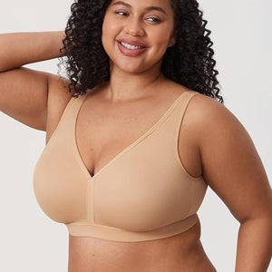 Front view of nude plus size non wired full cup bra with smooth molded cups - MissFine