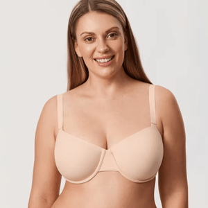 Front view of light blue plus size front closure bra with smooth molded cups - MissFine