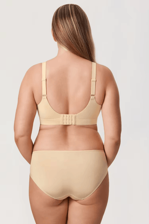 Back view of nude full cup bra with wide back band and hook-and-eye closure - MissFine