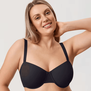 Front view of light blue full coverage bra with seamless molded cups and underwire - MissFine