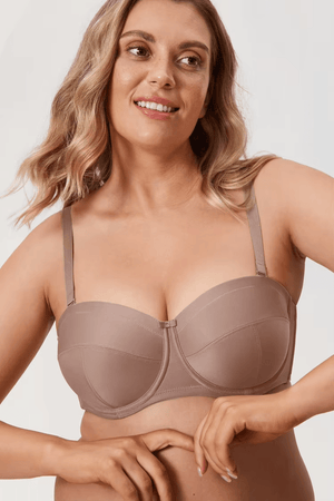 Back view of nude strapless bra with wide multi-hook closure and smooth wings - MissFine
