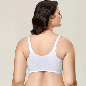 Back view of white full coverage plus size bra with underwire and standard adjustable shoulder straps - MissFine