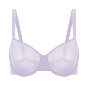 Back view of lilac underwired bra with hook-and-eye back closure and slim adjustable straps - MissFine
