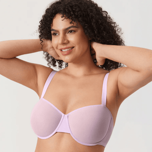 Front view of lilac plus size padded bra with smooth full cups and underwire support - MissFine