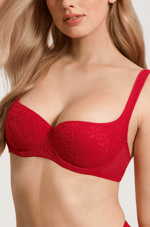 Back view of red underwired bra with smooth band and hook-and-eye back closure - MissFine