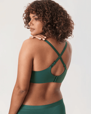 Back view of green plus size bra with hook-and-eye back closure and convertible straps - MissFine