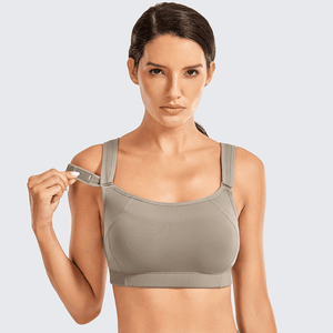 Front view of full cup sports bra with wide adjustable straps and smooth molded cups - MissFine