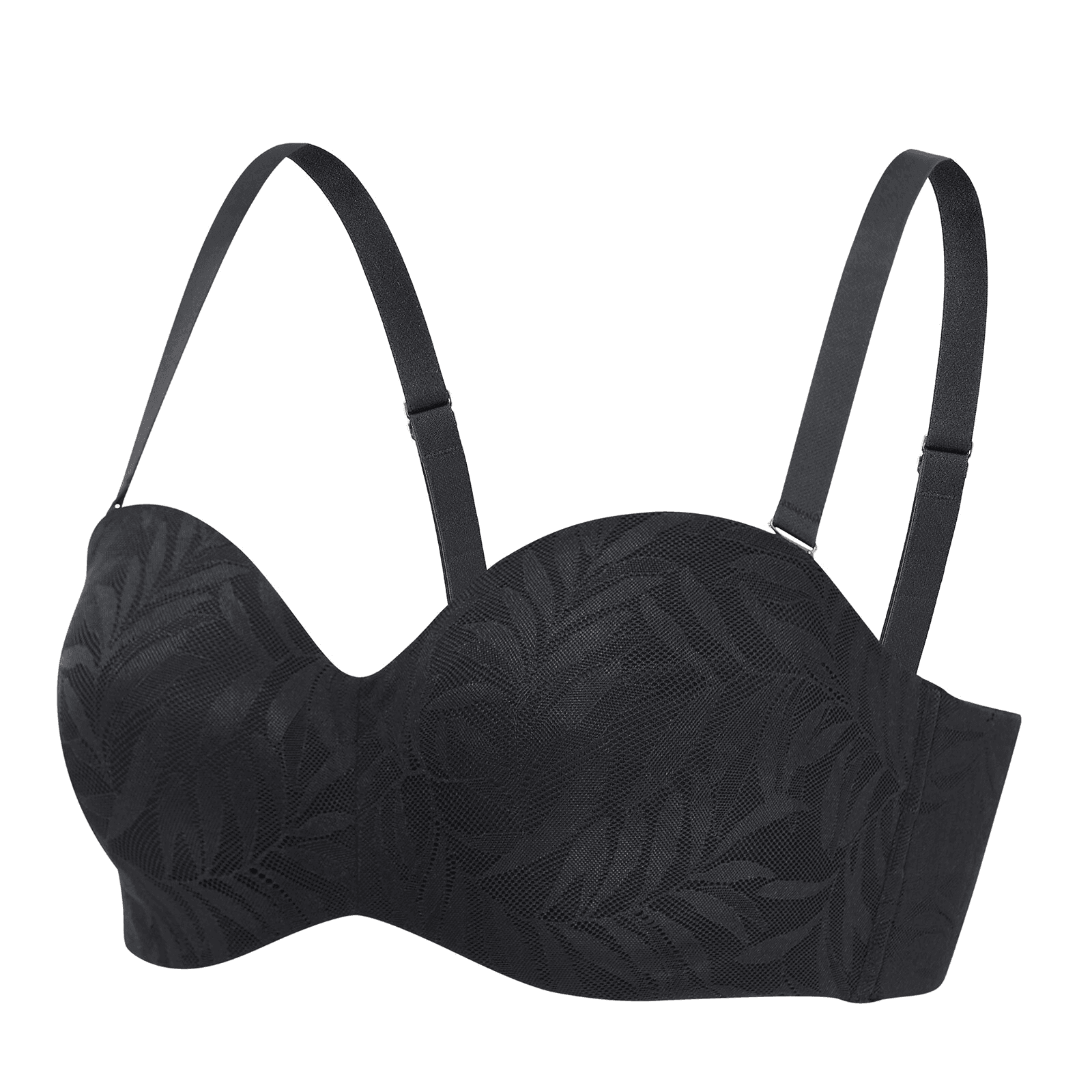 Side angle of black strapless bra showing full coverage cups and back closure - MissFine