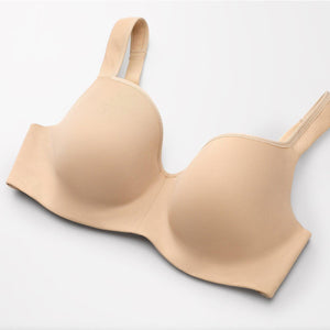 Side angle of nude full cup padded bra showing V-neckline and adjustable straps - MissFine