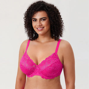 Front view of white lace balconette full cup underwire bra with scalloped edges - MissFine