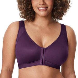 Front view of taupe plus-size zip front bra with molded full coverage cups - MissFine