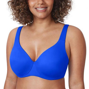Front view blue full cup cotton minimiser bra with smooth molded cups and wide band support - MissFine