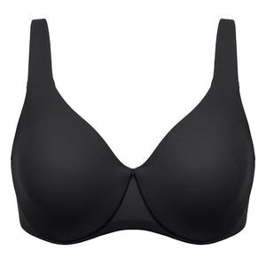 Close-up of seamless molded cups and V-neckline on wireless padded bra - MissFine