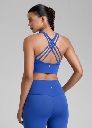 Strappy Longline Bra - Strappy Back, Extended Coverage - Waves Blue
