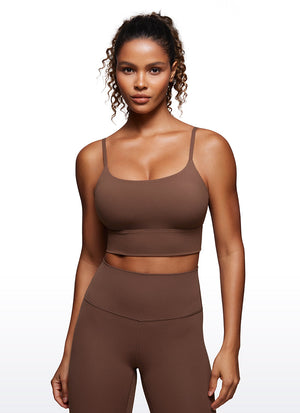 Longline Adjustable Strap Bra - Adjustable Straps, Extended Coverage - Coffee
