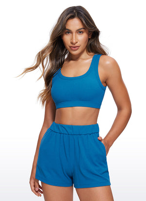 Ribbed Sports Bra - Textured Fabric, U Back - Sonic Blue