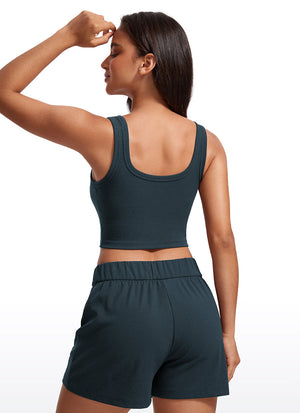 Ribbed Bra Tank Top - Ribbed Texture, U Neck