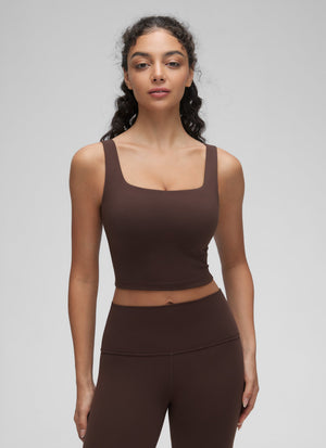 Sports Crop Top Bra - Square Neck, Built-in Support