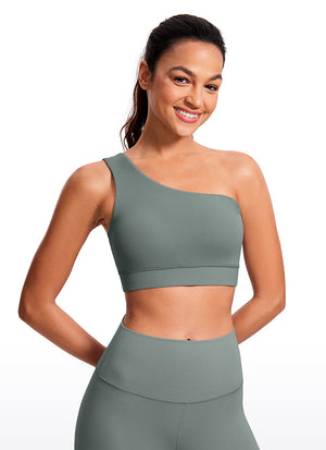 One Shoulder Sports Bra - Asymmetric Design, Single Strap - Grey Sage