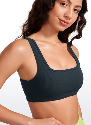 Ribbed Padded Mini Bra - Ribbed Texture, Square Neck, Padded