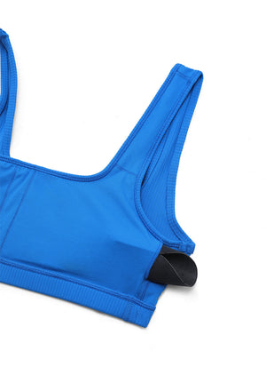 Ribbed Padded Mini Bra - Ribbed Texture, Square Neck, Padded