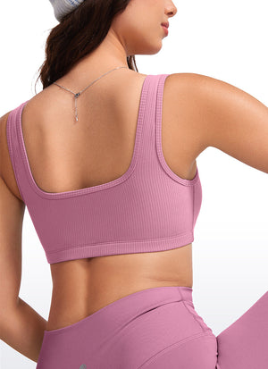 Ribbed Padded Mini Bra - Ribbed Texture, Square Neck, Padded