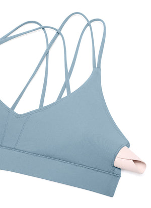Strappy Back Sports Bra - V Neck, Multiple Straps