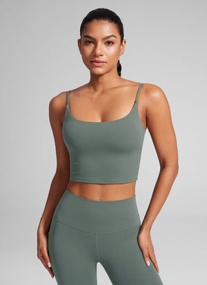 Crop Top Sports Bra - Cropped Tank, Built-in Support