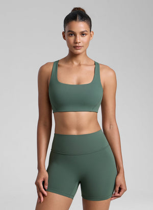 Square Neck Sports Bra - Double Lined, Wide Strap