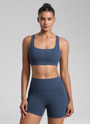 Square Neck Sports Bra - Double Lined, Wide Strap
