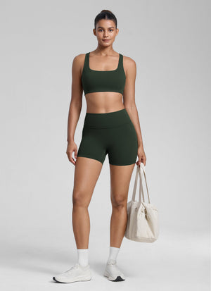 Square Neck Sports Bra - Double Lined, Wide Strap