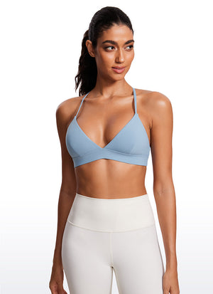 Triangle Strappy Sports Bra - Triangle Cups, Strappy Design - Breeze Blue