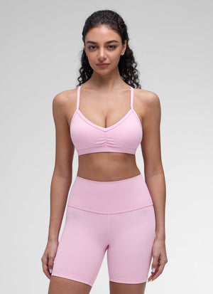 Ruched V Neck Sports Bra - Ruched Front, V Neckline