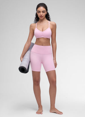 Ruched V Neck Sports Bra - Ruched Front, V Neckline