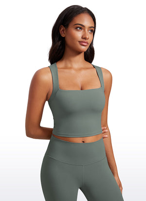Longline Sports Bra Crop Top - Built-in Bra, Extended Hem
