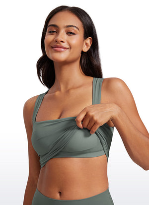Longline Sports Bra Crop Top - Built-in Bra, Extended Hem