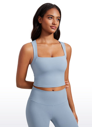 Longline Sports Bra Crop Top - Built-in Bra, Extended Hem