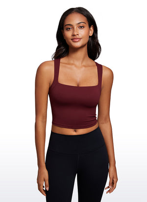 Longline Sports Bra Crop Top - Built-in Bra, Extended Hem - Merlot