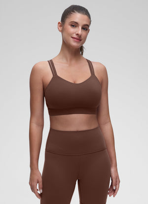 Molded Cup Sports Bra - U Neck, Double Strap - Coffee