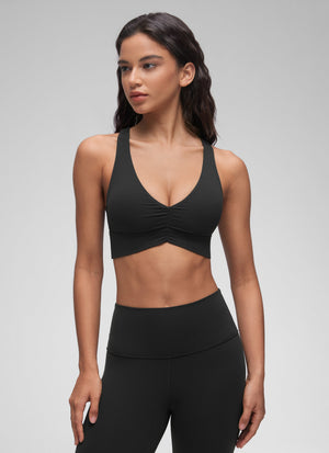 Ruched V Neck Longline Bra - Ruched Detail, V Neck, Longline