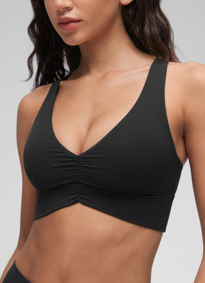 Ruched V Neck Longline Bra - Ruched Detail, V Neck, Longline